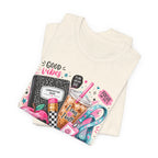 Teacher Good Vibes Cute Pastel Sticker Collage T-Shirt | Coffee, Headphones, Journal | Back to School