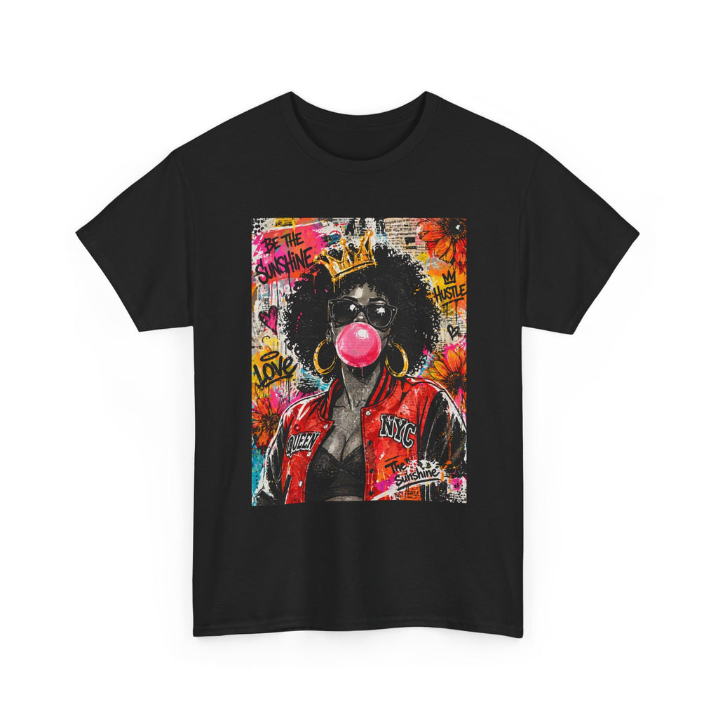 Afro Bubblegum Queen Tee | Street Art Graffiti Portrait, Crowned Woman