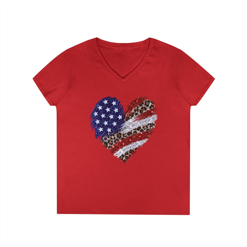 American Flag Leopard Heart T-Shirt | V-Neck Patriotic Tee