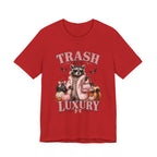 Trash But Luxury Raccoon Tee — Halloween Graphic T-Shirt with Pumpkins & Bats