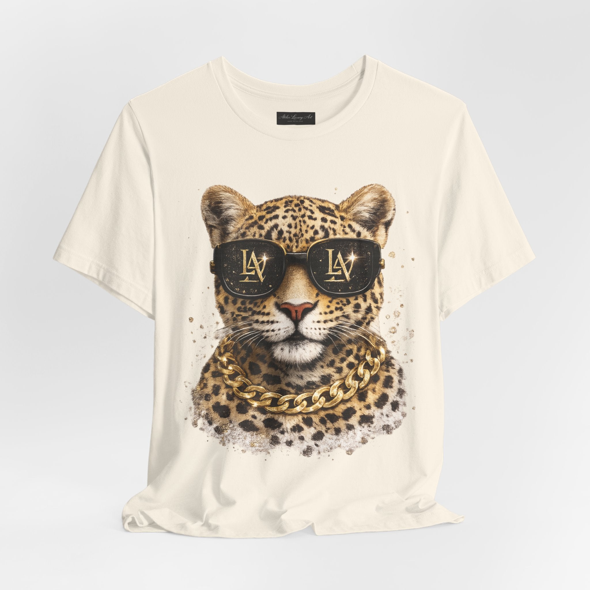 Leopard with Sunglasses Tee | Gold Chain Cheetah Graphic Shirt