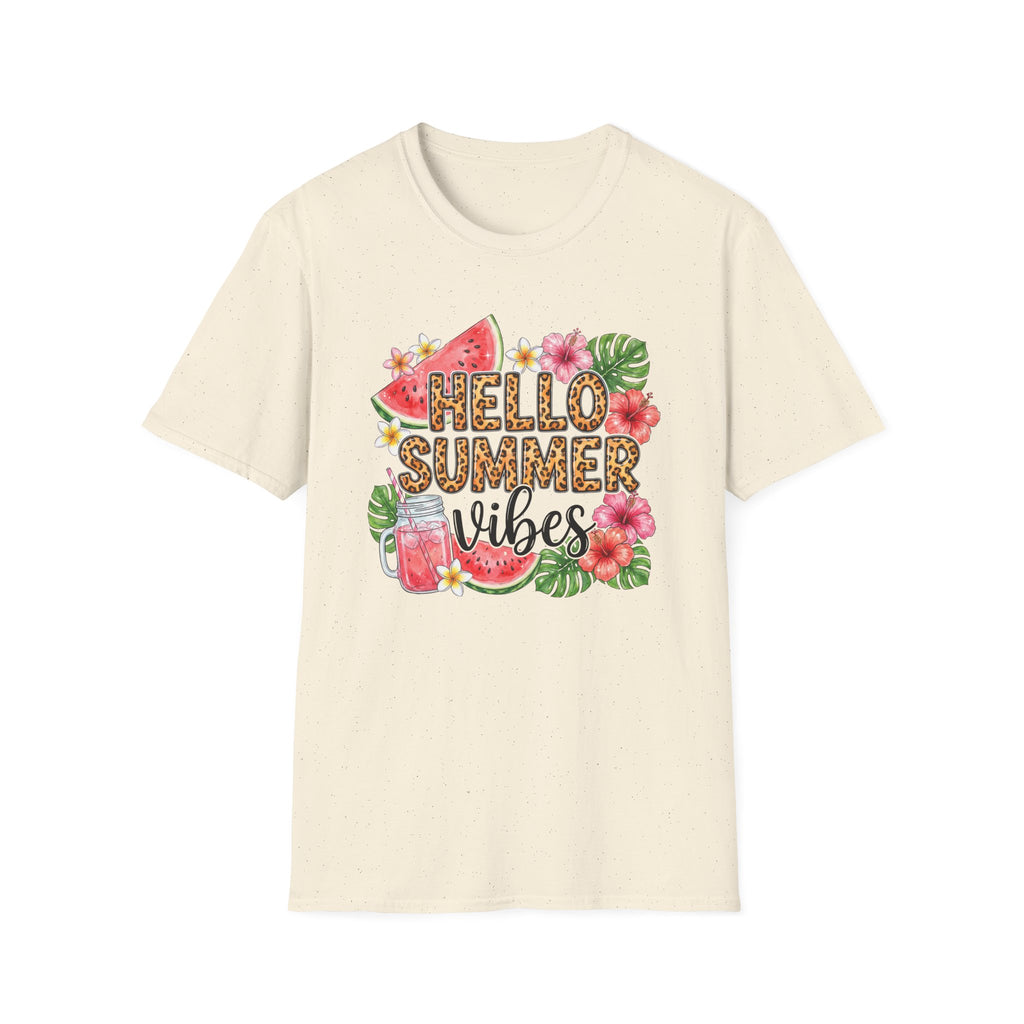 Hello Summer Vibes Watermelon Floral Leopard Print T-Shirt
