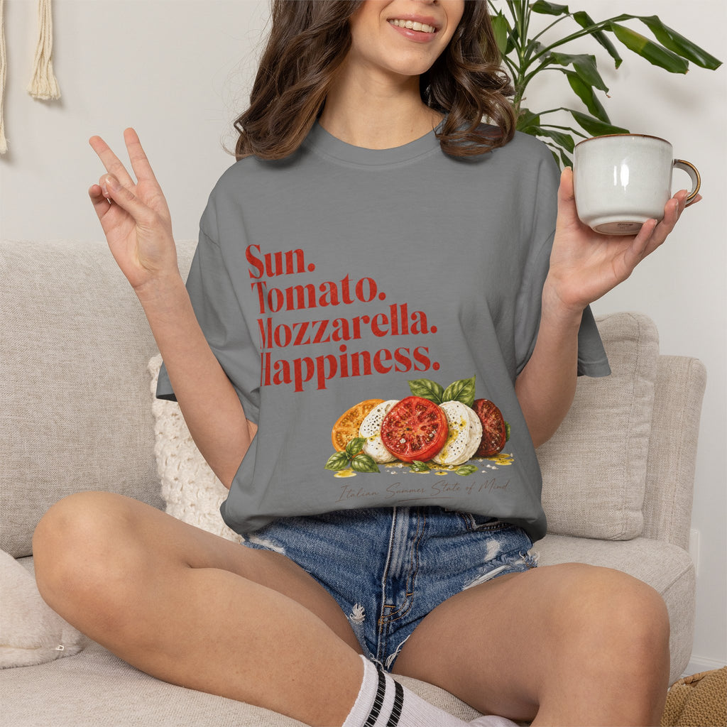 Caprese Salad T-Shirt — Sun. Tomato. Mozzarella. Happiness. Graphic Tee