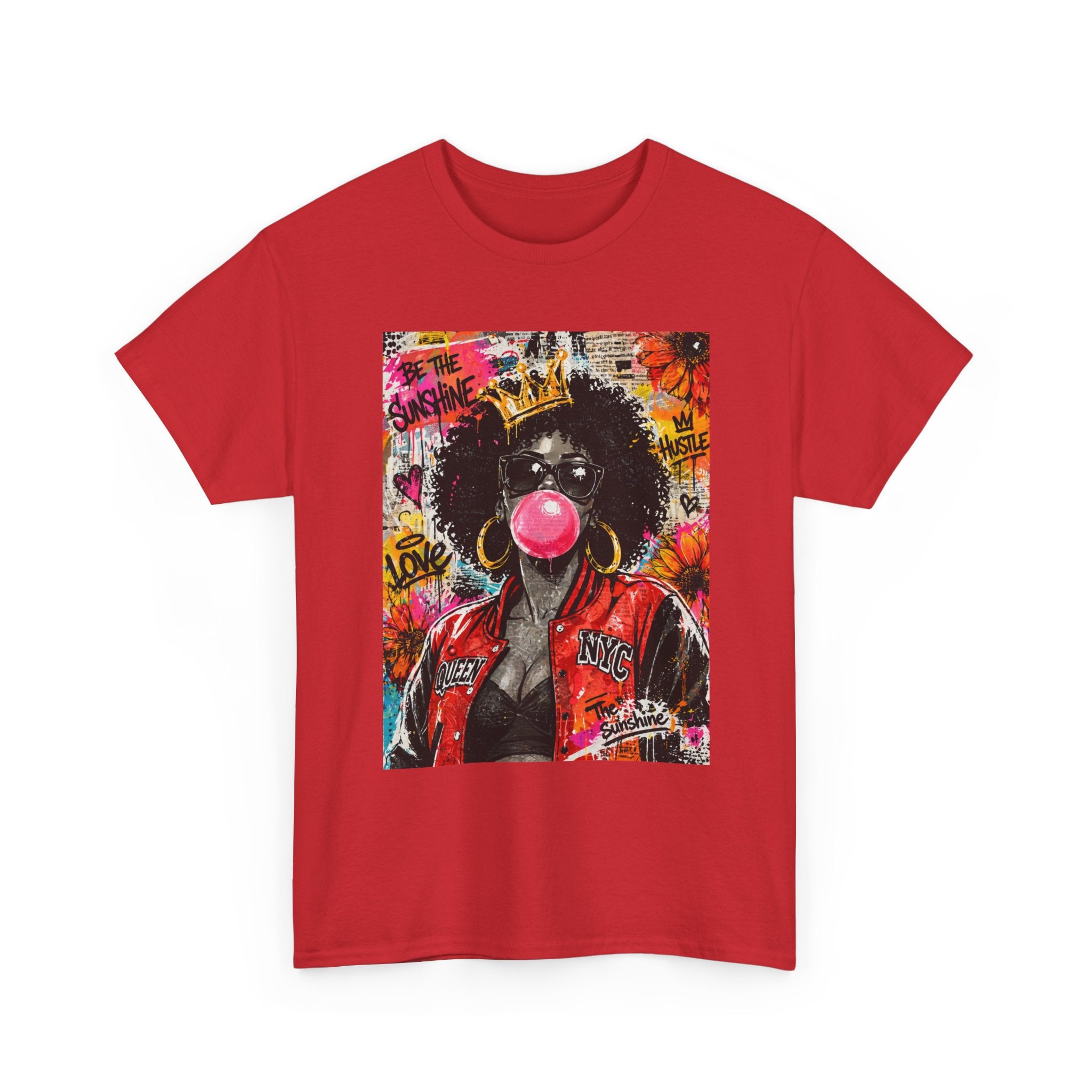 Afro Bubblegum Queen Tee | Street Art Graffiti Portrait, Crowned Woman