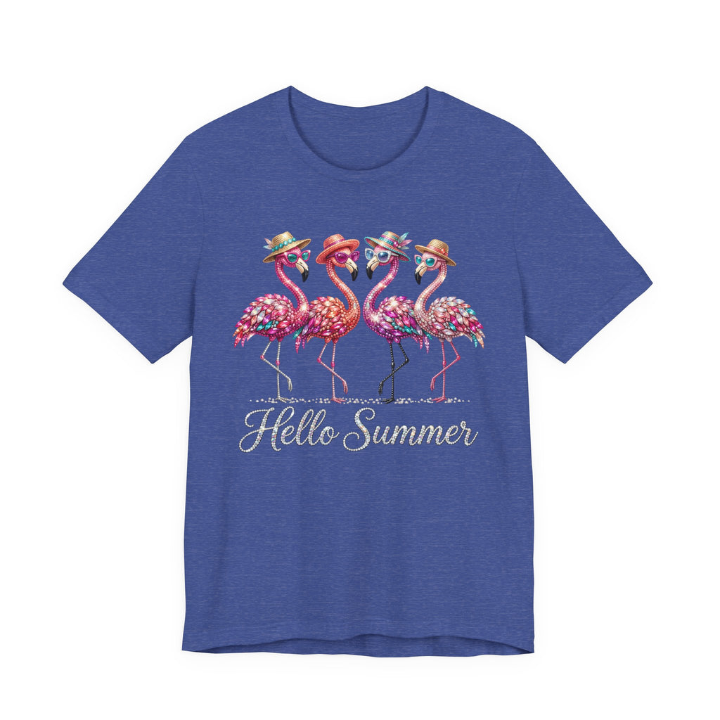 Hello Summer Flamingos T-Shirt | Pink Flamingo Beach Graphic Tee