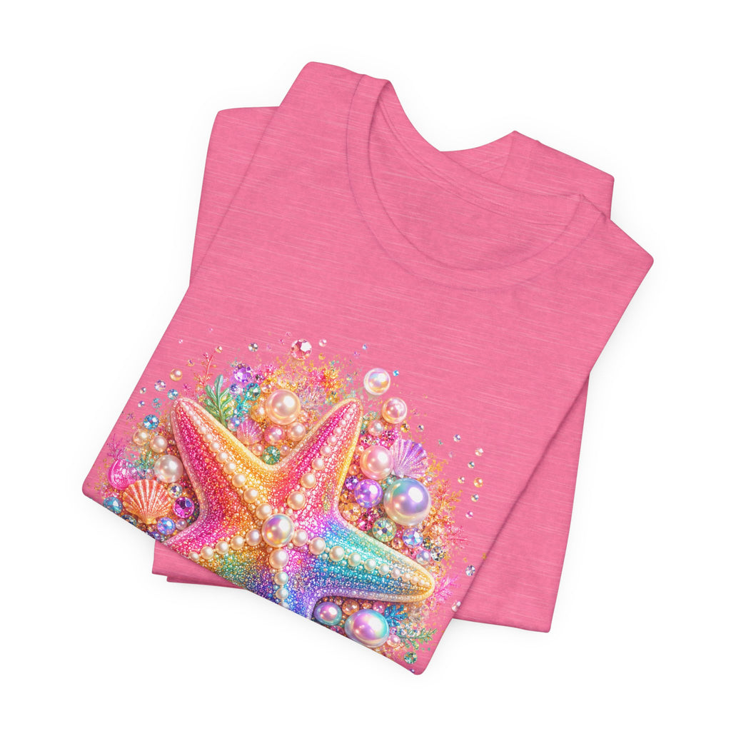 Rainbow Starfish T-Shirt | Colorful Seashell Beach Art