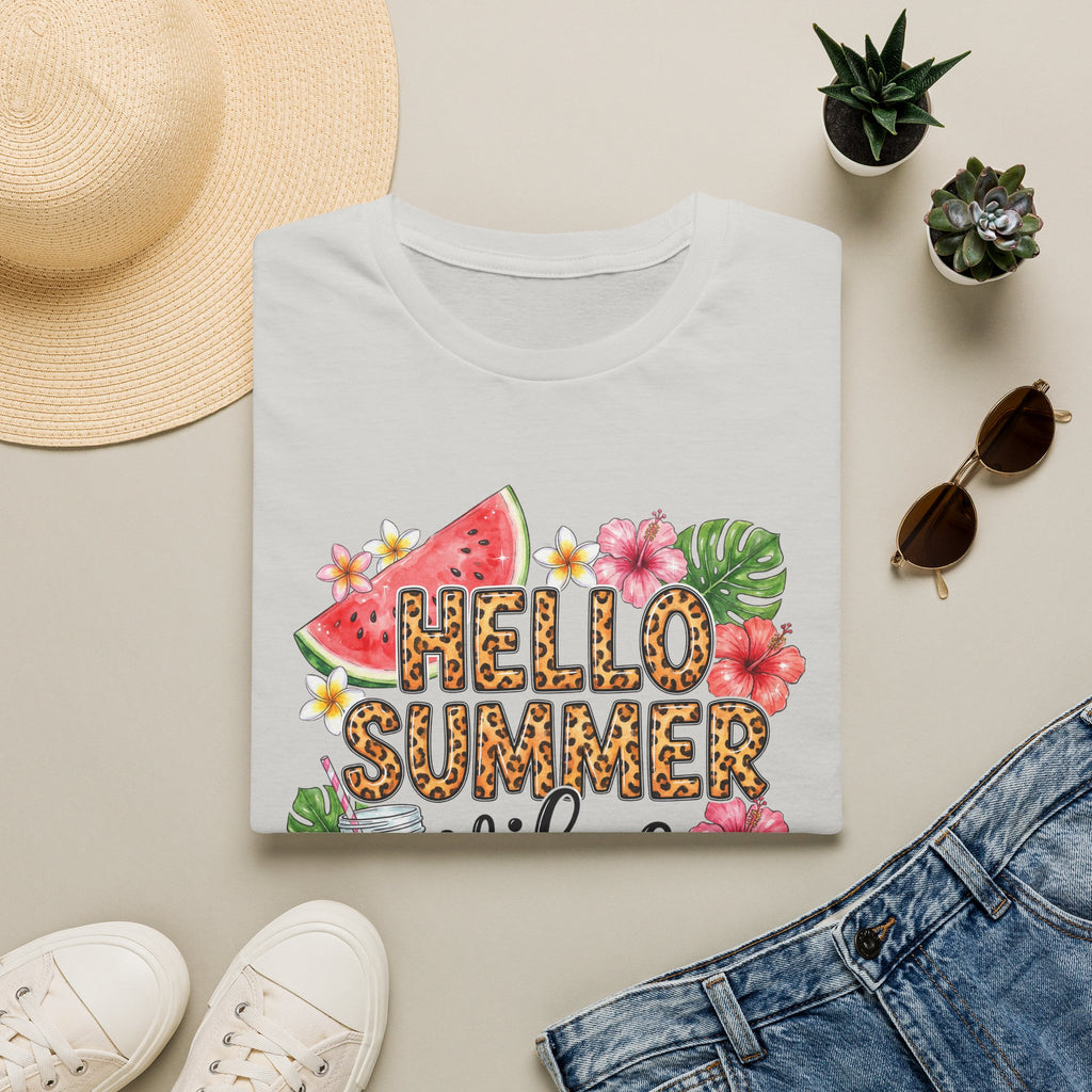 Hello Summer Vibes Watermelon Floral Leopard Print T-Shirt