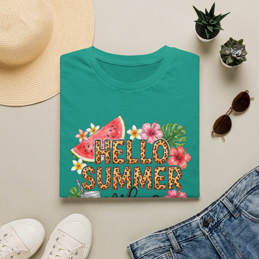 Hello Summer Vibes Watermelon Floral Leopard Print T-Shirt