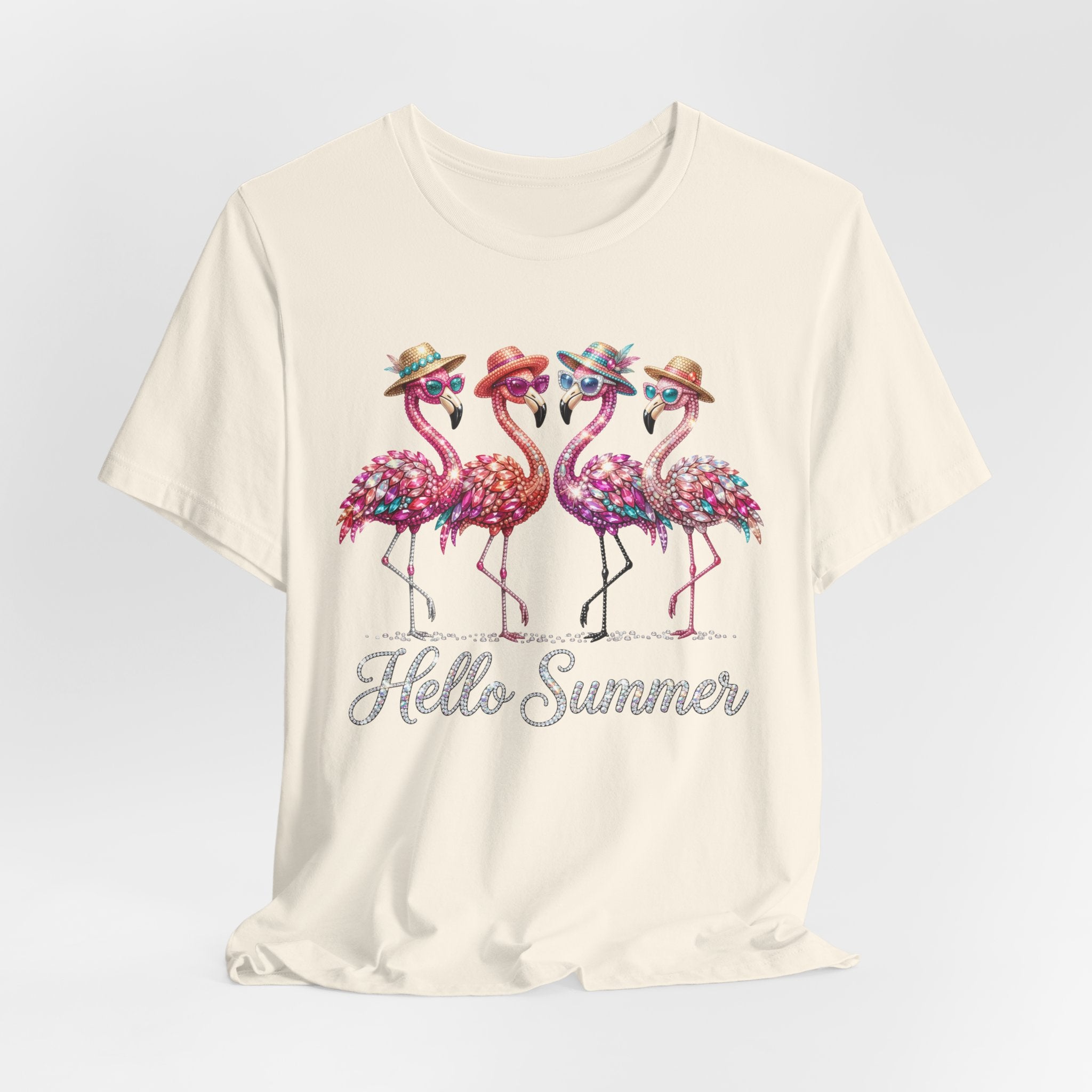 Hello Summer Flamingos T-Shirt | Pink Flamingo Beach Graphic Tee