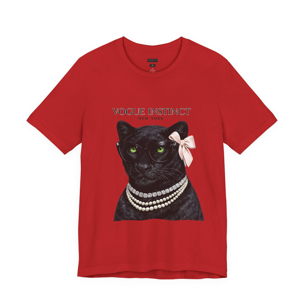 Vogue Instinct Black Cat with Pearls Tee | Fashion Cat T-Shirt