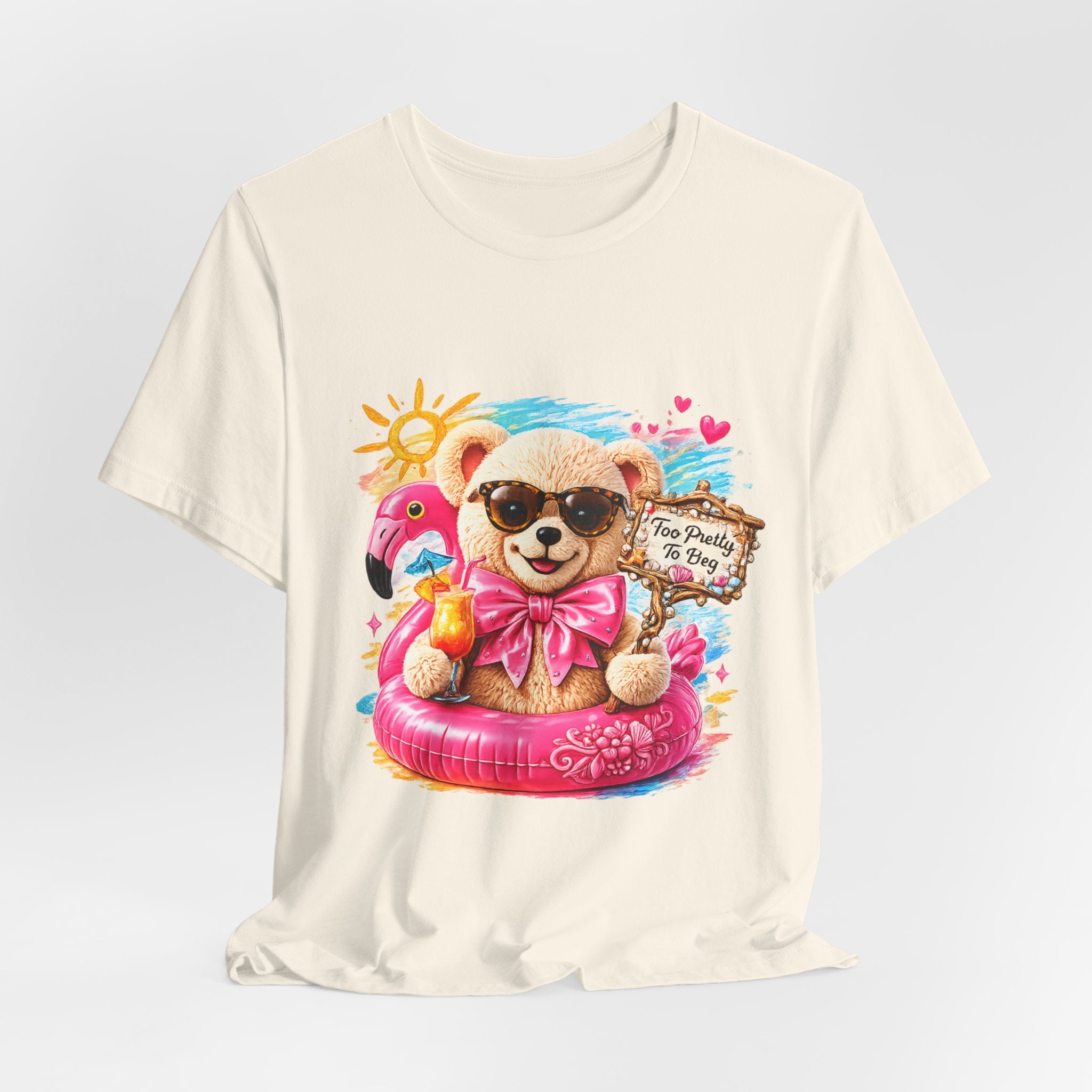 Teddy Bear Pool Float Tee | Summer Bear with Sunglasses and Flamingo
