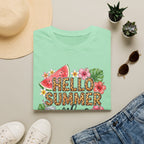 Hello Summer Vibes Watermelon Floral Leopard Print T-Shirt