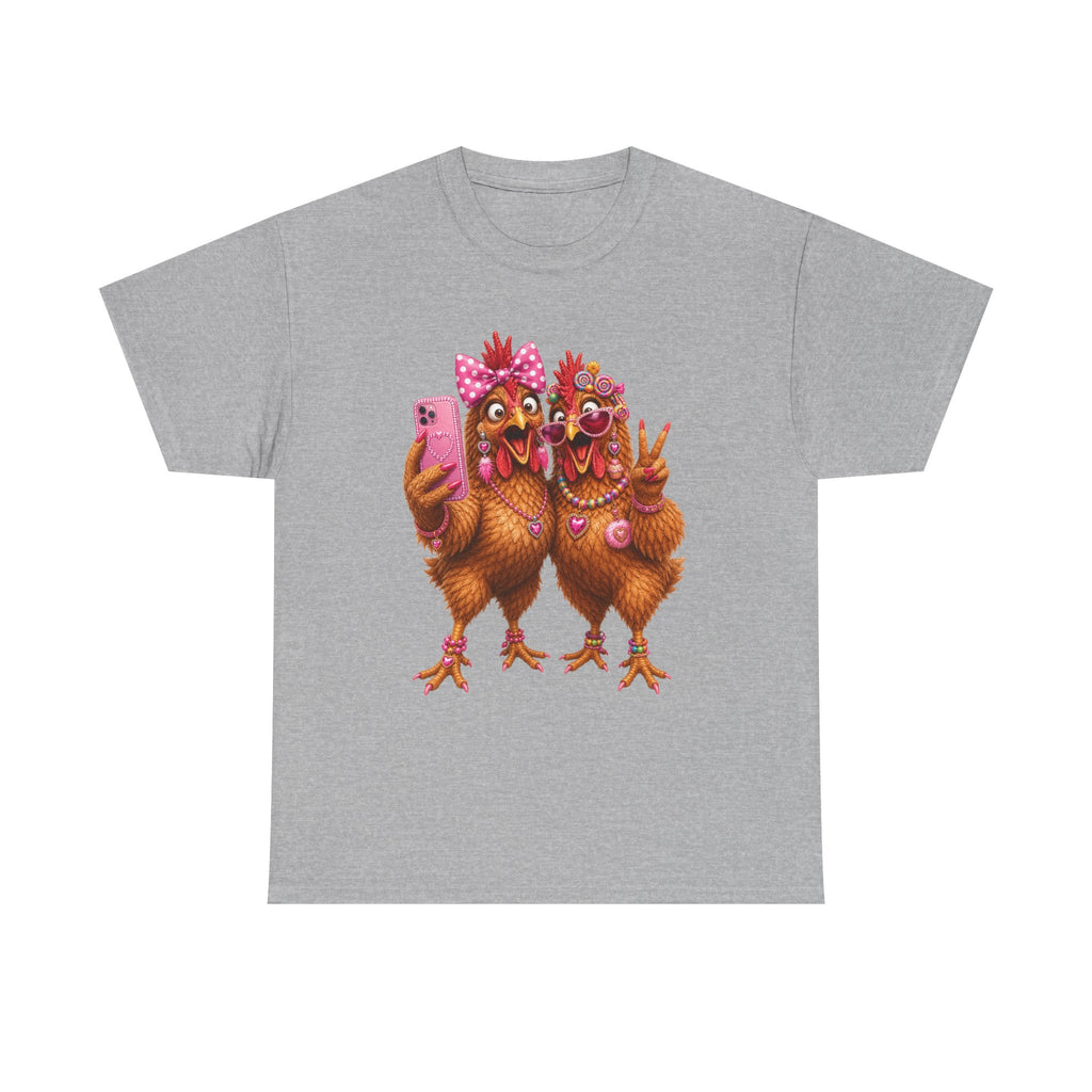 Two Chickens Taking Selfie T-Shirt | Funny Poultry Illustration