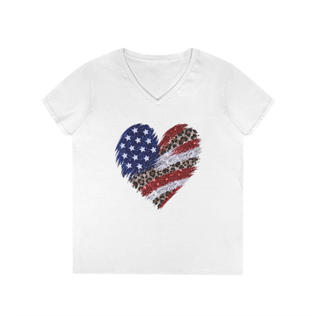 American Flag Leopard Heart T-Shirt | V-Neck Patriotic Tee