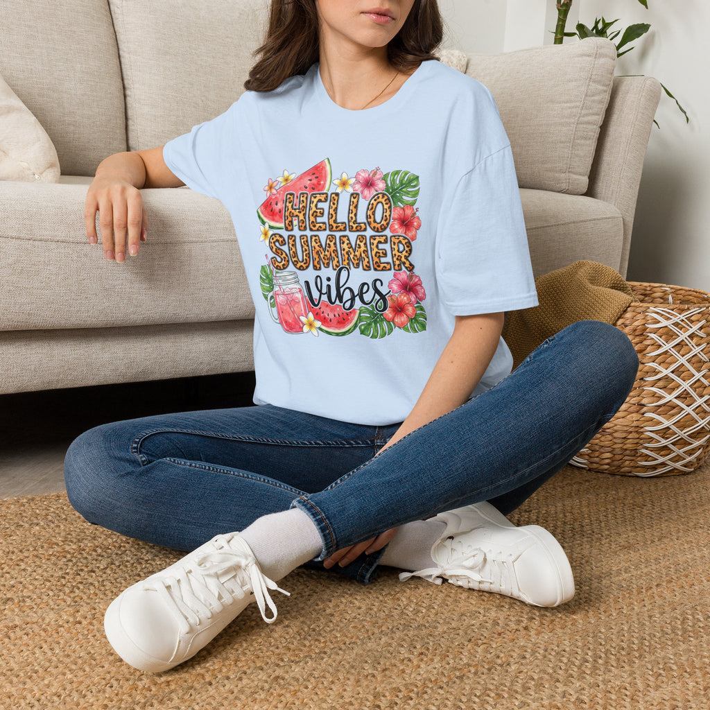 Hello Summer Vibes Watermelon Floral Leopard Print T-Shirt