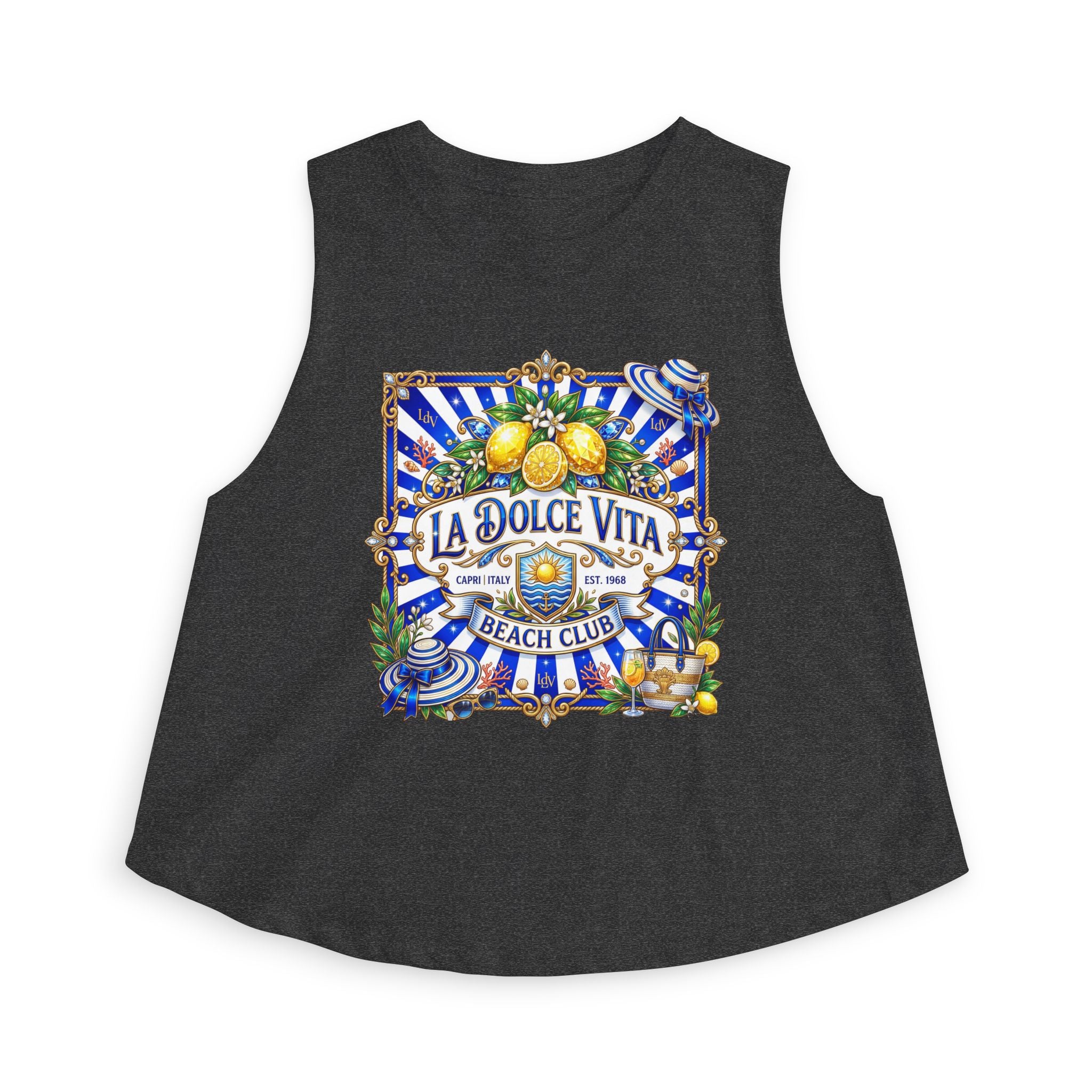 La Dolce Vita Lemon Beach Club Crop Top | Mediterranean Summer Graphic