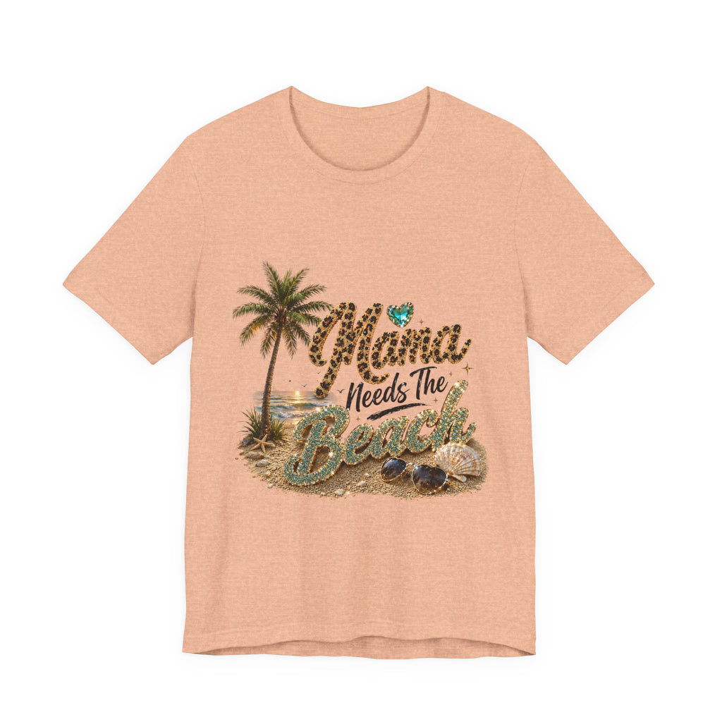 Mama Needs The Beach T-Shirt | Palm Tree, Seashells, Leopard Script