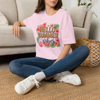 Hello Summer Vibes Watermelon Floral Leopard Print T-Shirt