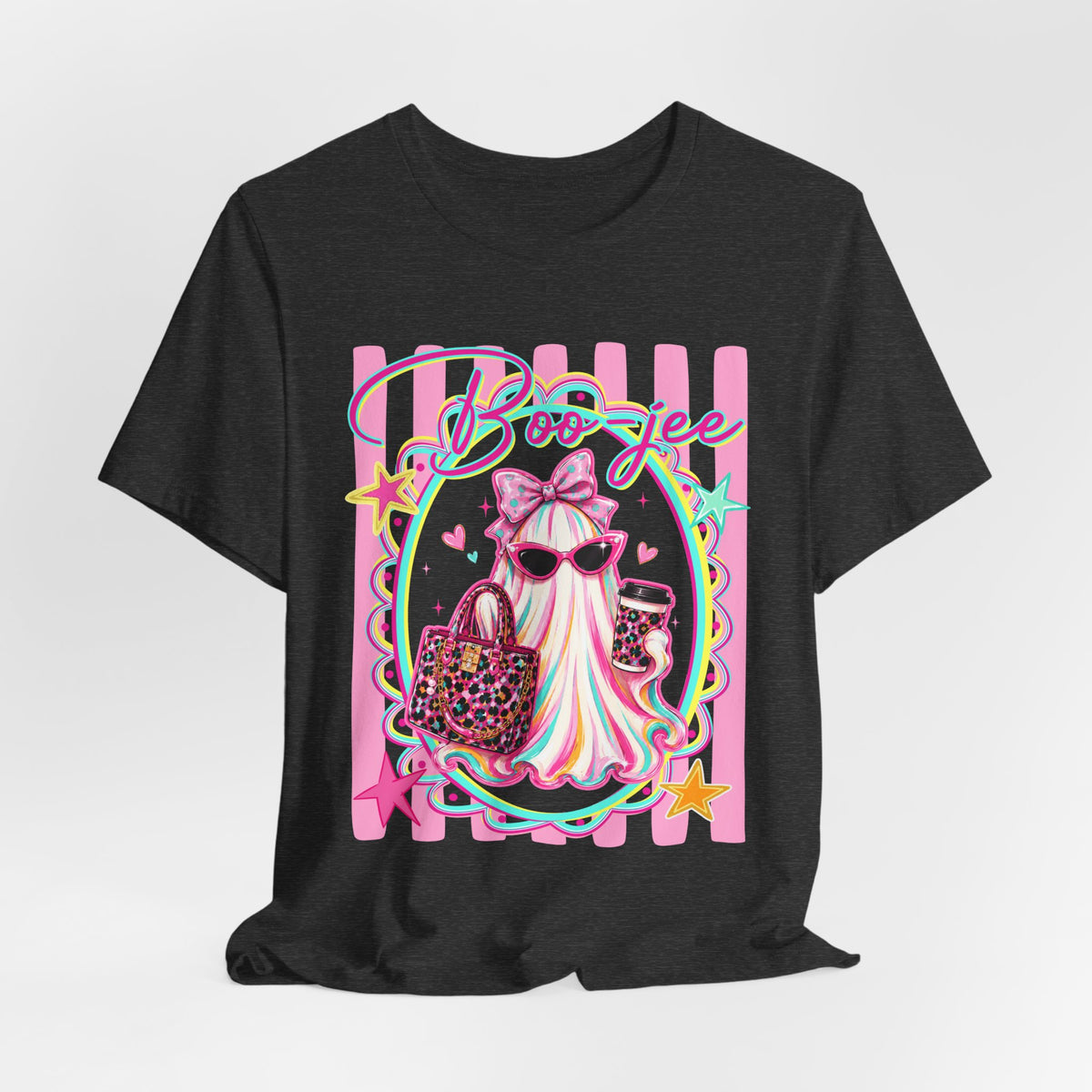Boo-Jee Ghost Tee — Kawaii Fashion Ghost Graphic T-Shirt with Purse & Coffee