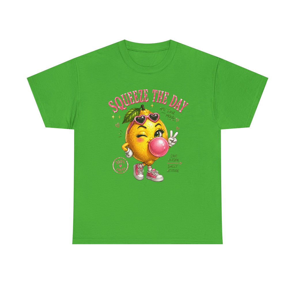 Squeeze The Day Lemon Graphic Tee | Retro Cartoon Fruit Shirt