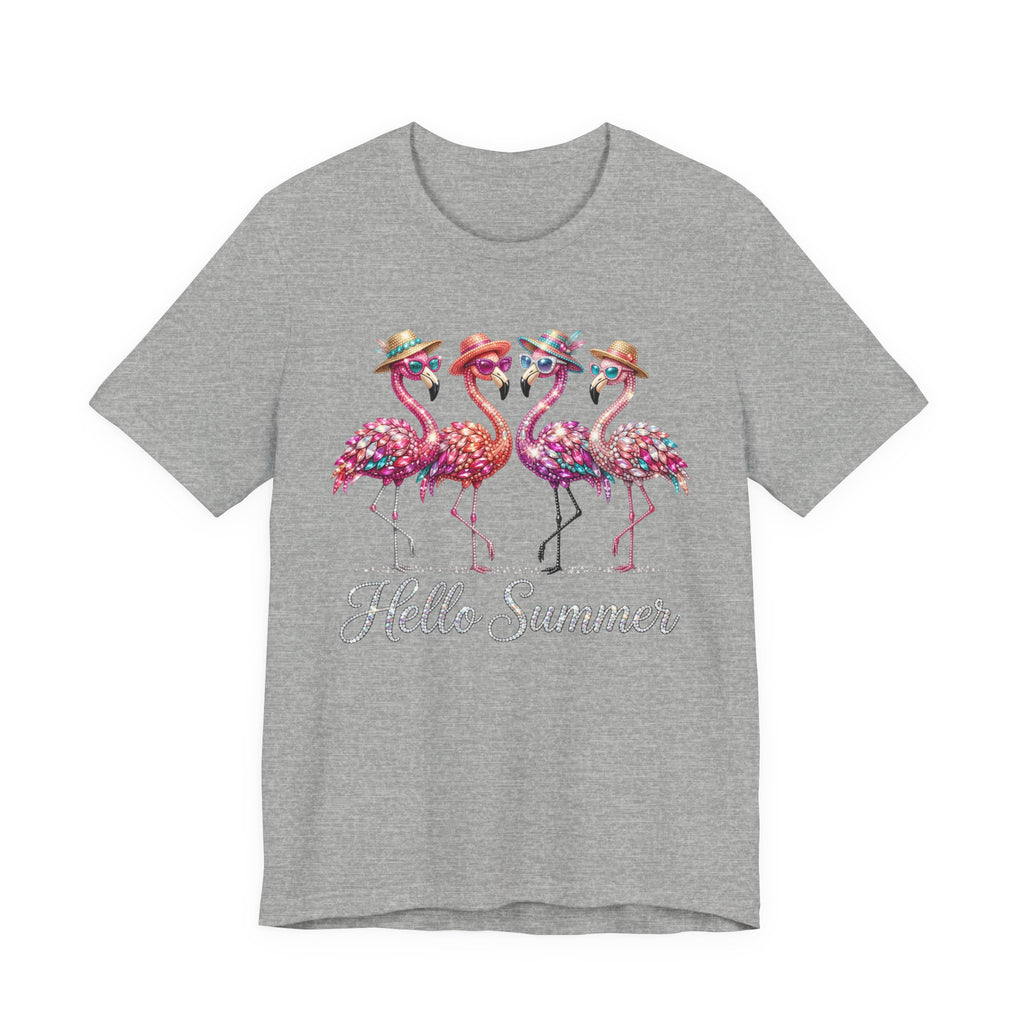 Hello Summer Flamingos T-Shirt | Pink Flamingo Beach Graphic Tee