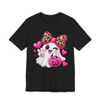 Pink Ghost Halloween T-Shirt with Leopard Bow