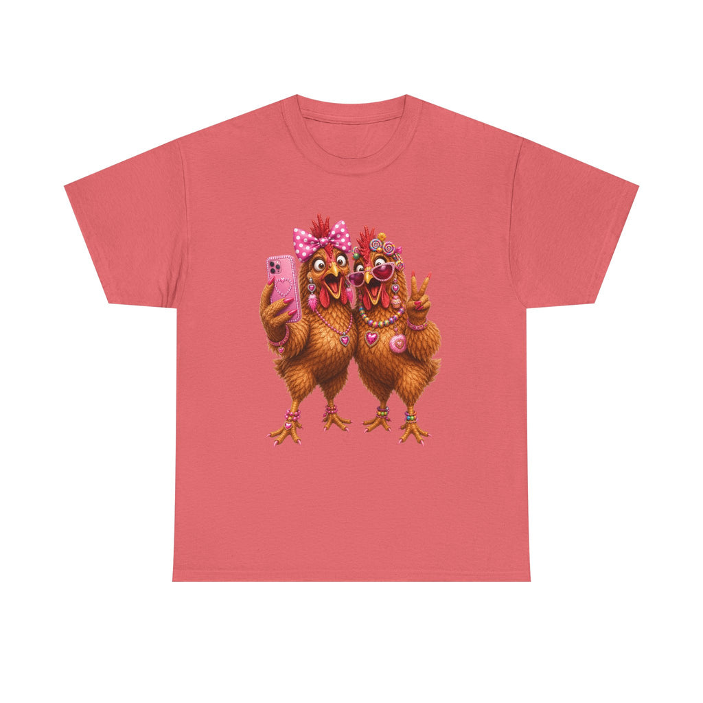 Two Chickens Taking Selfie T-Shirt | Funny Poultry Illustration