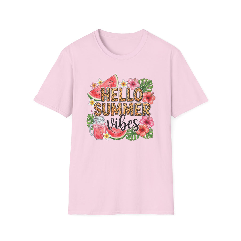 Hello Summer Vibes Watermelon Floral Leopard Print T-Shirt