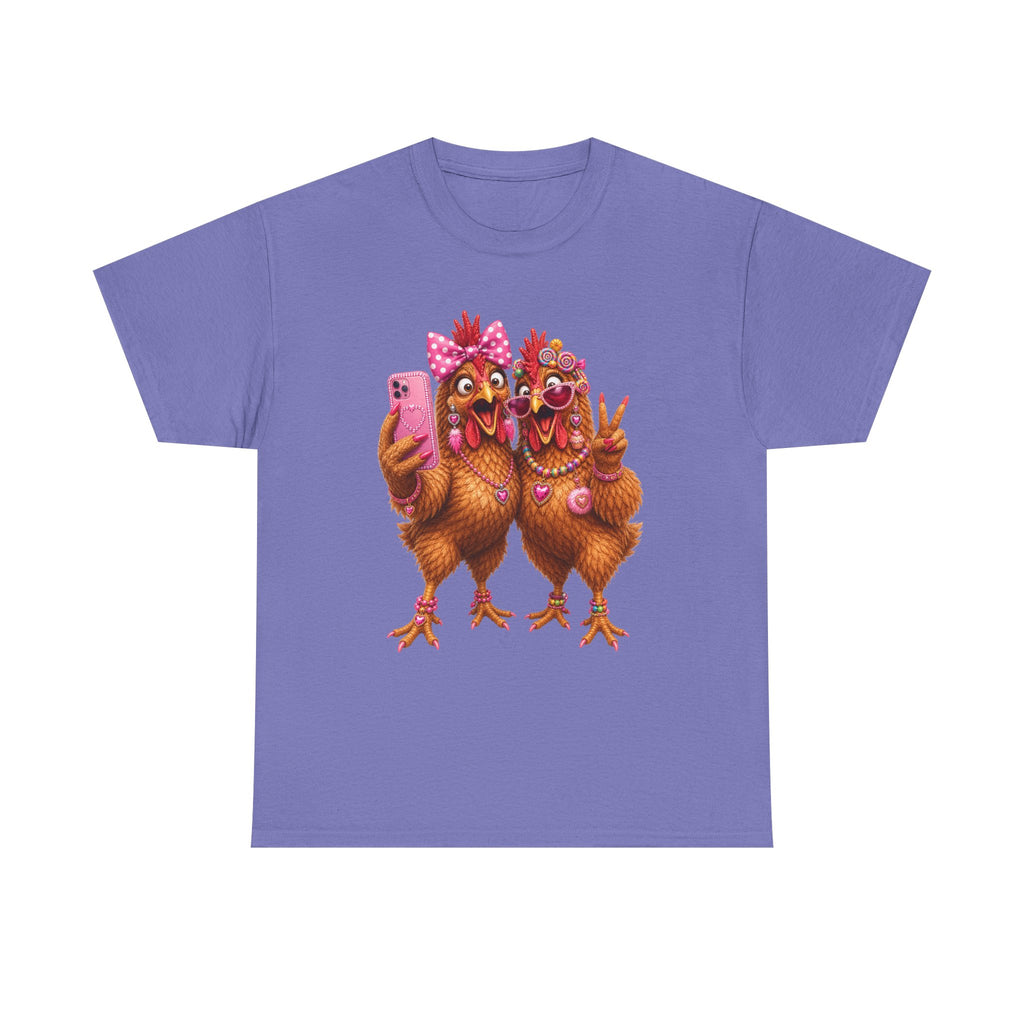 Two Chickens Taking Selfie T-Shirt | Funny Poultry Illustration