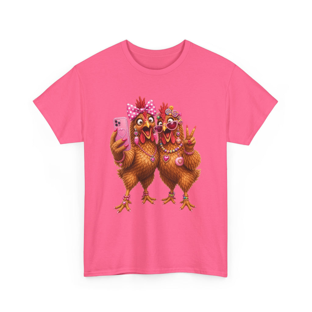 Two Chickens Taking Selfie T-Shirt | Funny Poultry Illustration