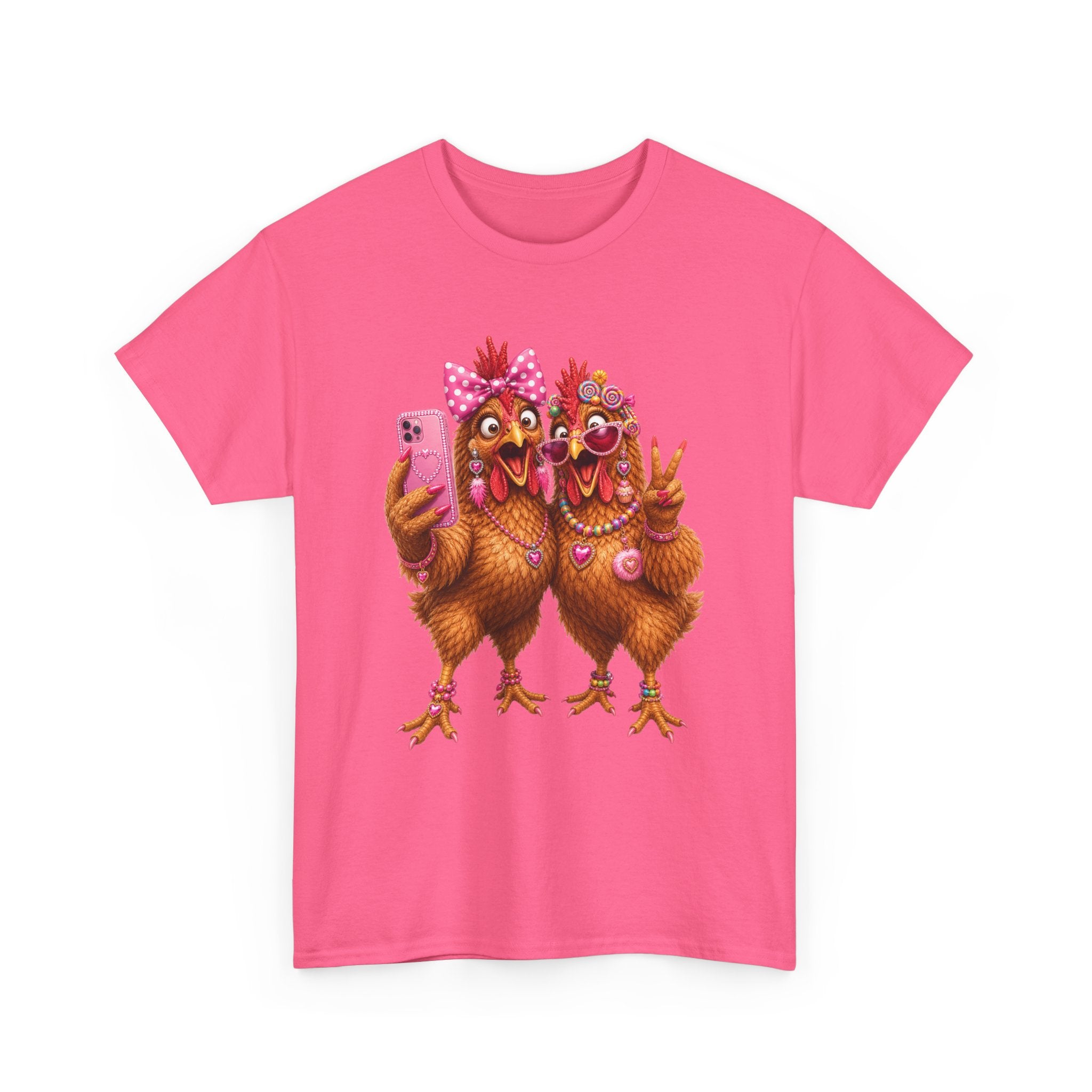 Two Chickens Taking Selfie T-Shirt | Funny Poultry Illustration