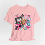 Teacher Good Vibes Cute Pastel Sticker Collage T-Shirt | Coffee, Headphones, Journal | Back to School