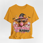 Halloween Cow T-Shirt — "Too Cute to Haunt" Cute Witch Cow Graphic Tee