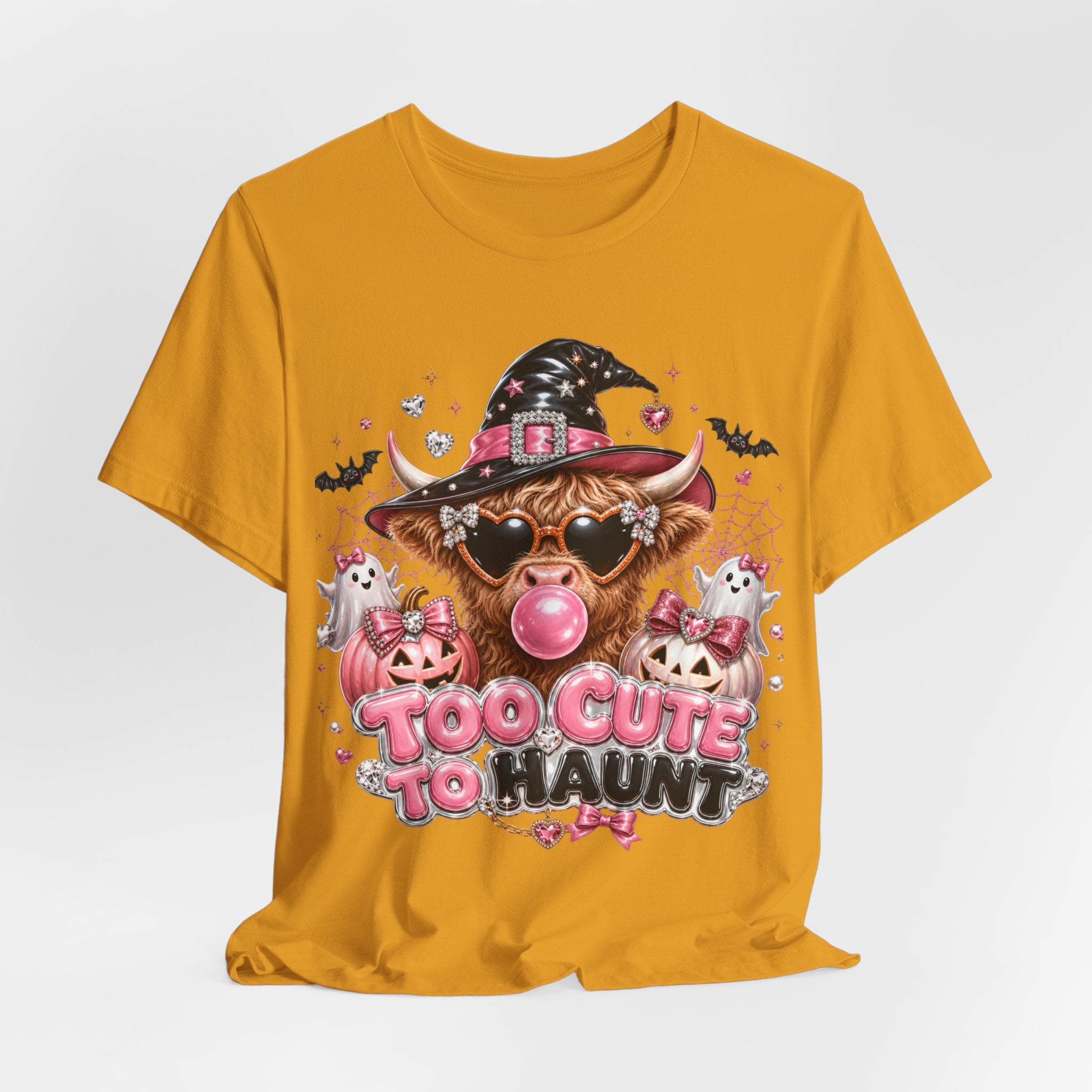 Halloween Cow T-Shirt — "Too Cute to Haunt" Cute Witch Cow Graphic Tee