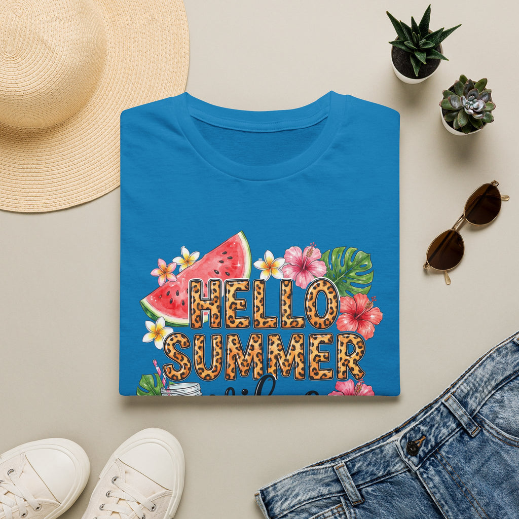 Hello Summer Vibes Watermelon Floral Leopard Print T-Shirt
