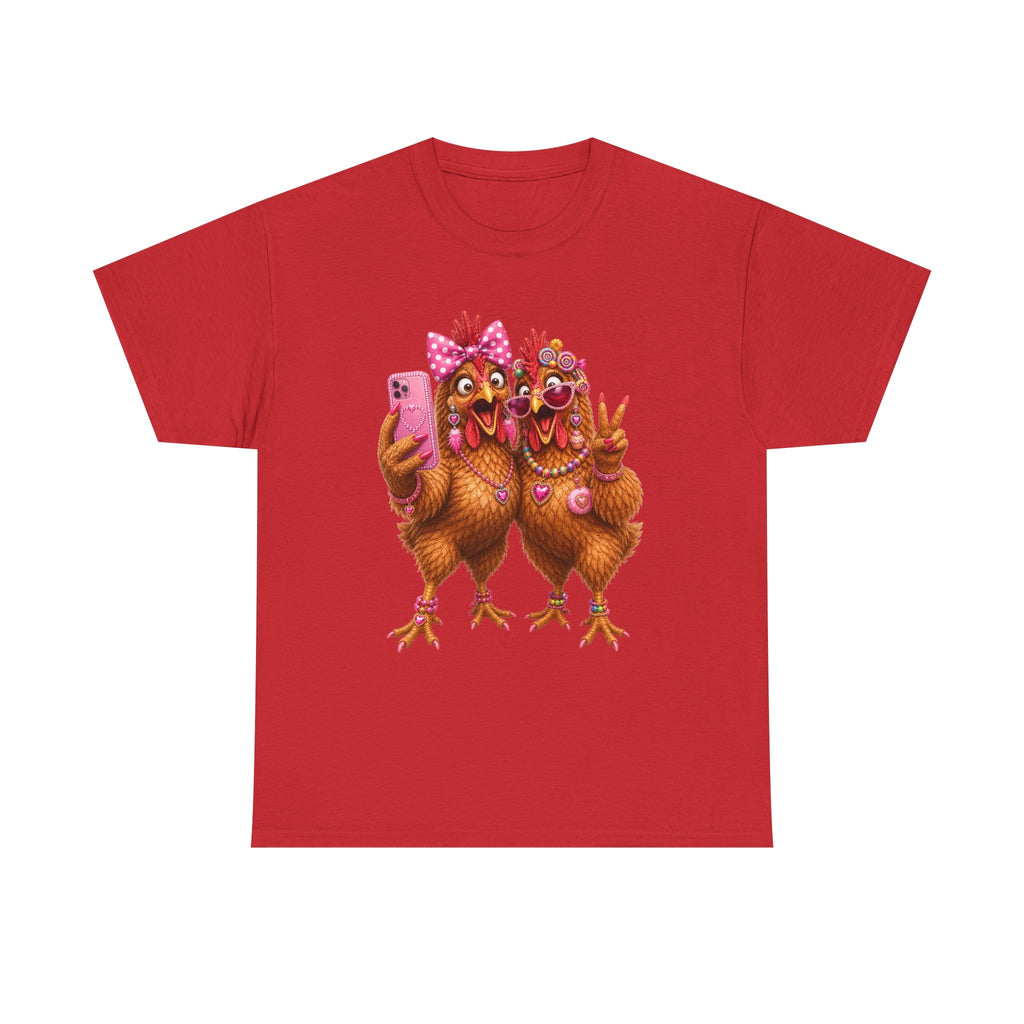 Two Chickens Taking Selfie T-Shirt | Funny Poultry Illustration