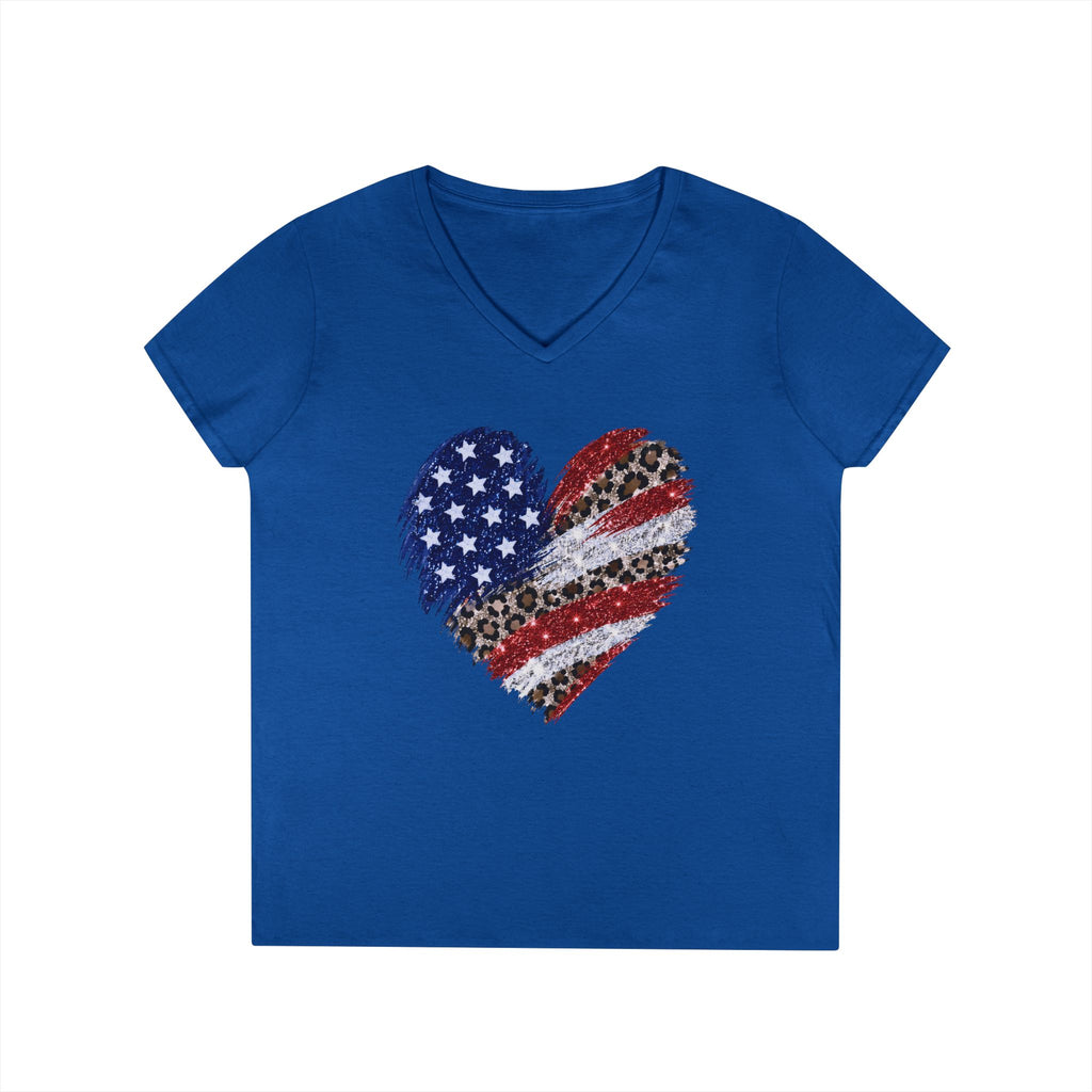 American Flag Leopard Heart T-Shirt | V-Neck Patriotic Tee