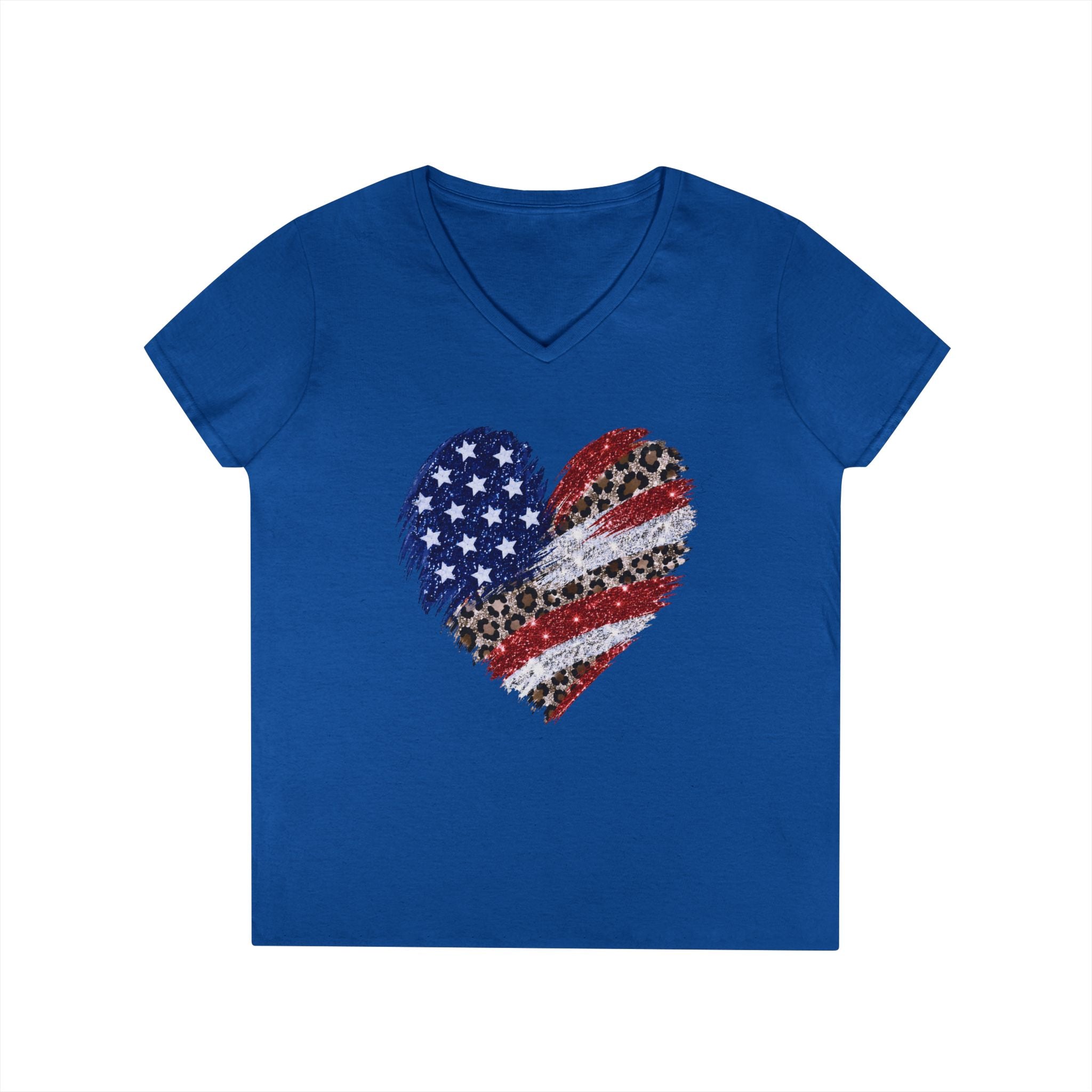 T-shirt Cœur léopard drapeau américain | Tee-shirt patriotique col en V