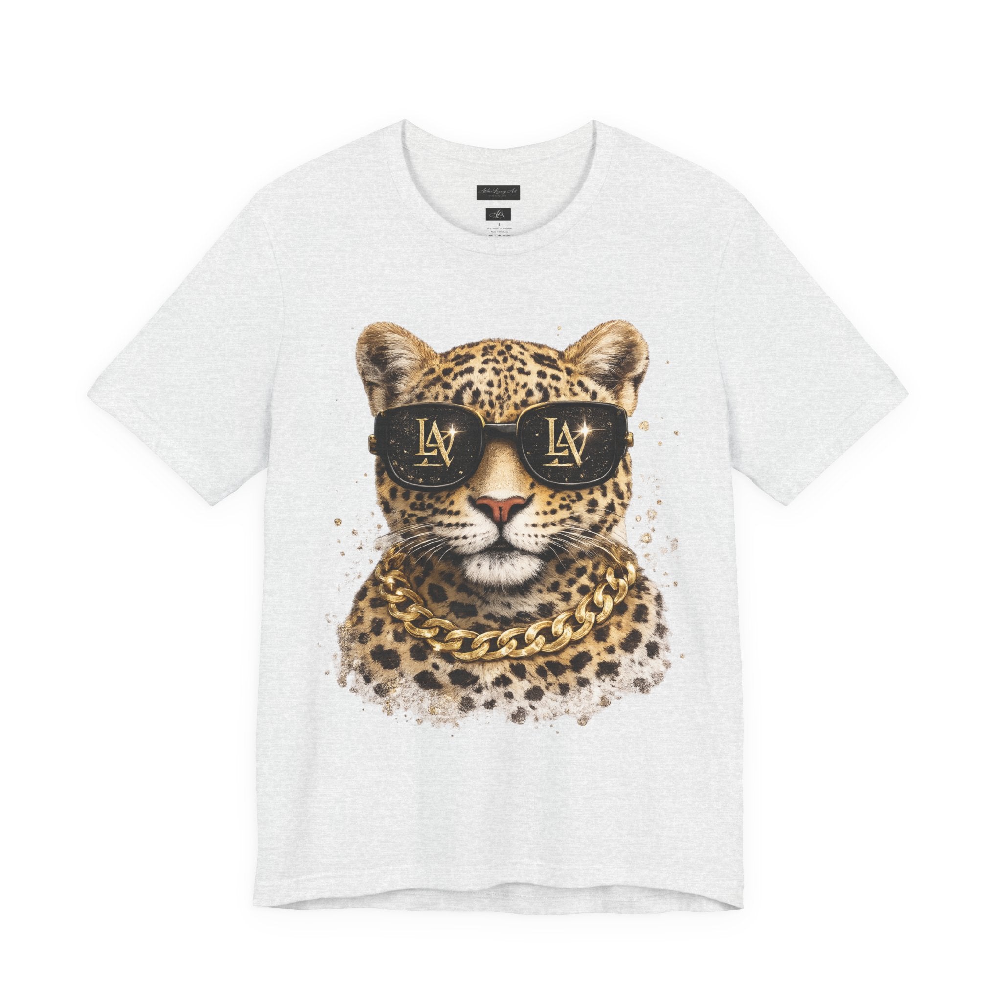 Leopard with Sunglasses Tee | Gold Chain Cheetah Graphic Shirt