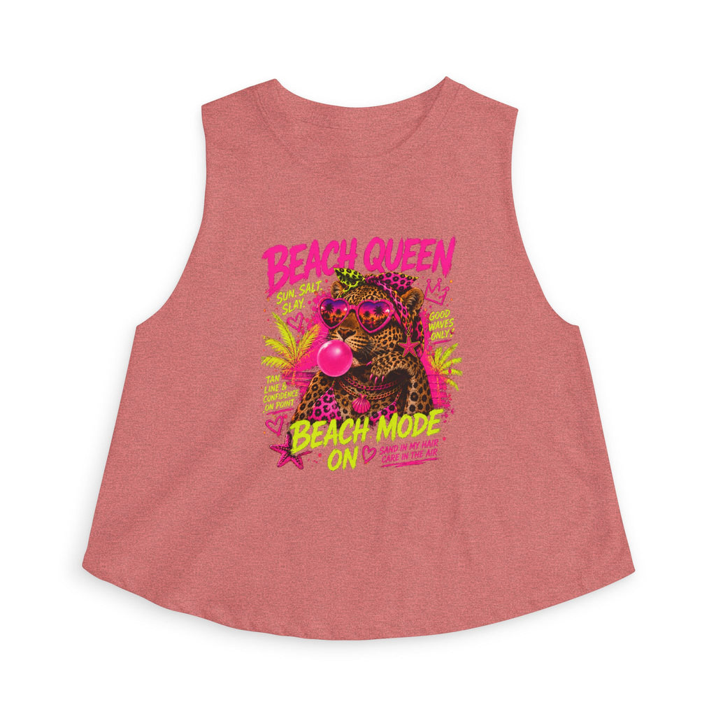 Beach Queen Cat Graphic Crop Top | Tropical Flamingo Bubblegum Retro