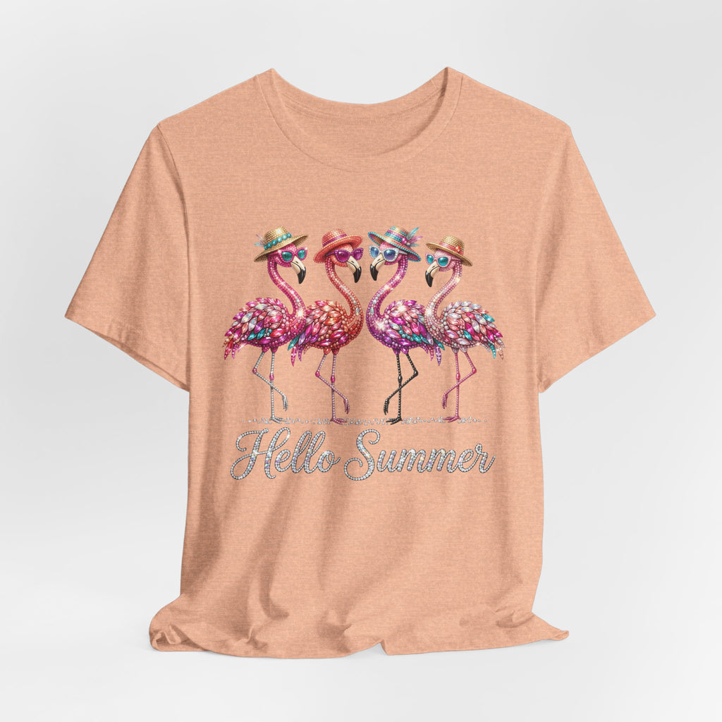 Hello Summer Flamingos T-Shirt | Pink Flamingo Beach Graphic Tee