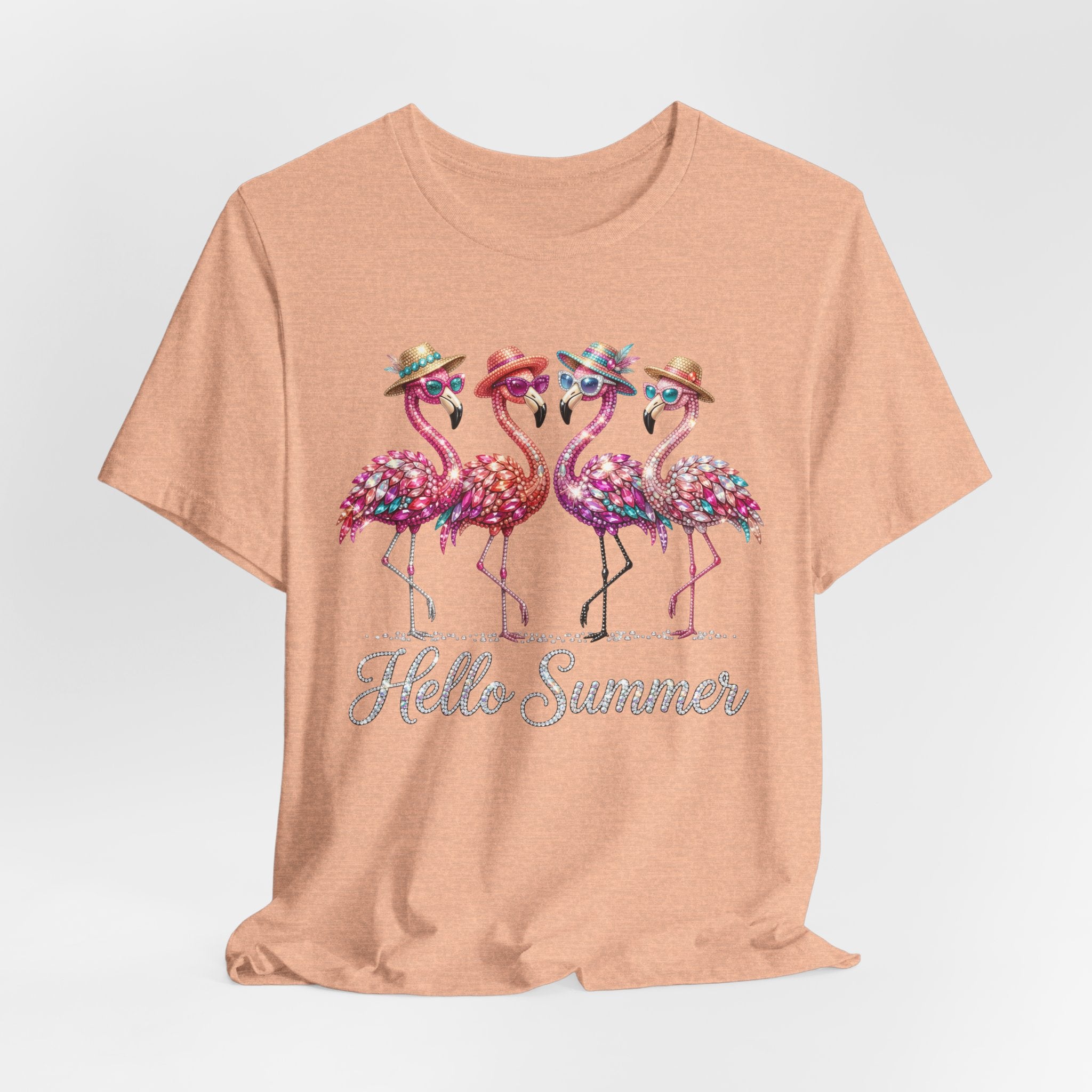 Hello Summer Flamingos T-Shirt | Pink Flamingo Beach Graphic Tee