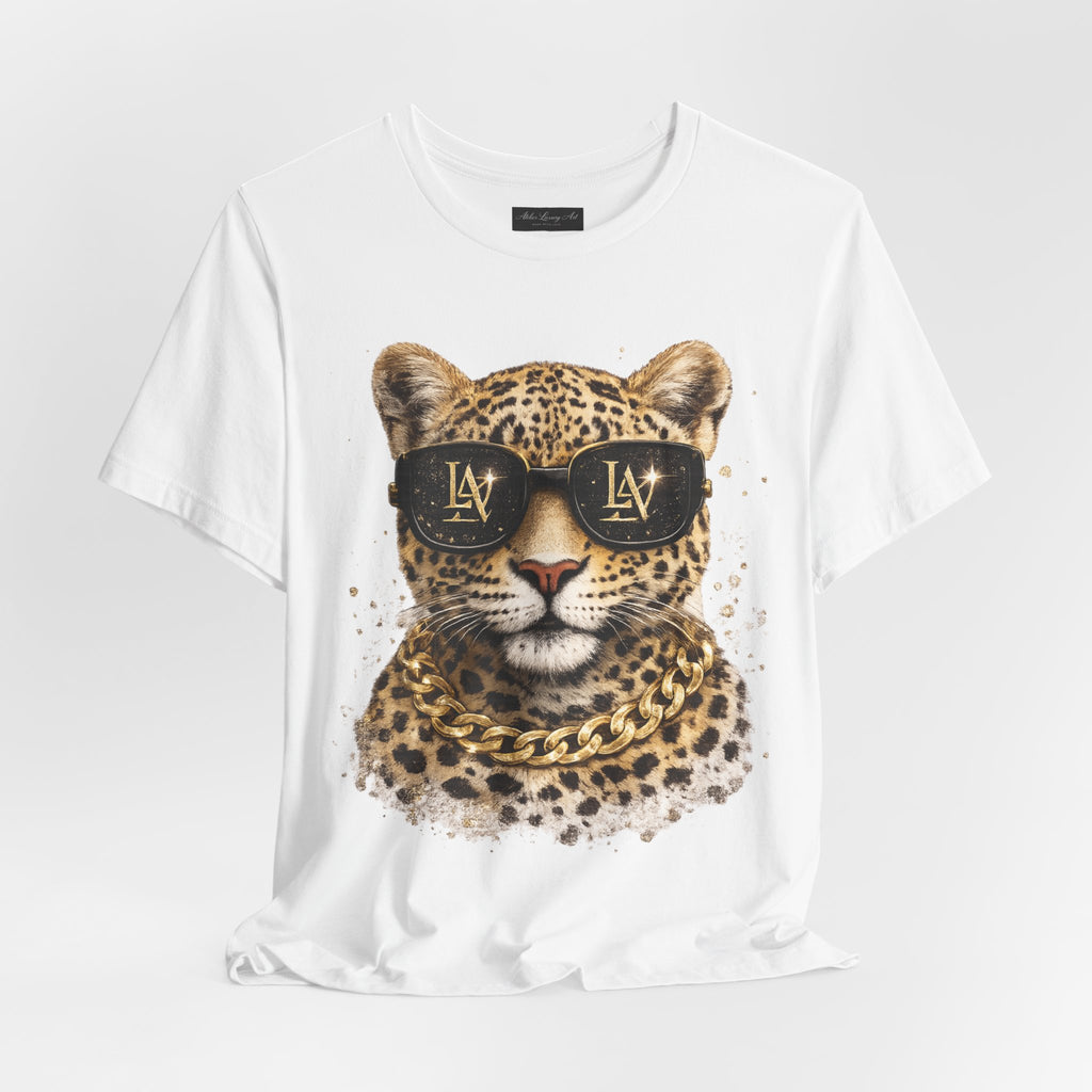 Leopard with Sunglasses Tee | Gold Chain Cheetah Graphic Shirt