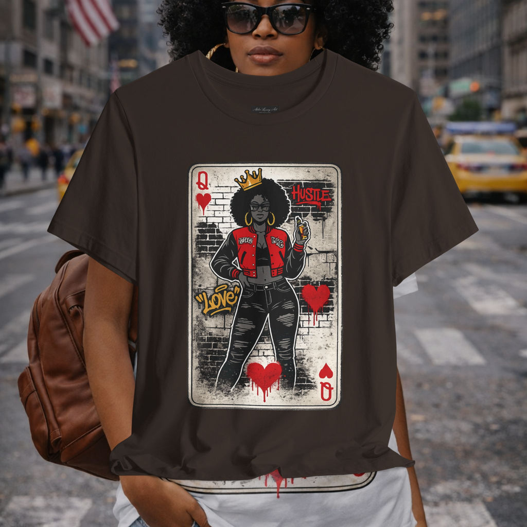 Queen of Hearts Playing Card Tee | Retro Street Art Queen, Love Hearts Design
