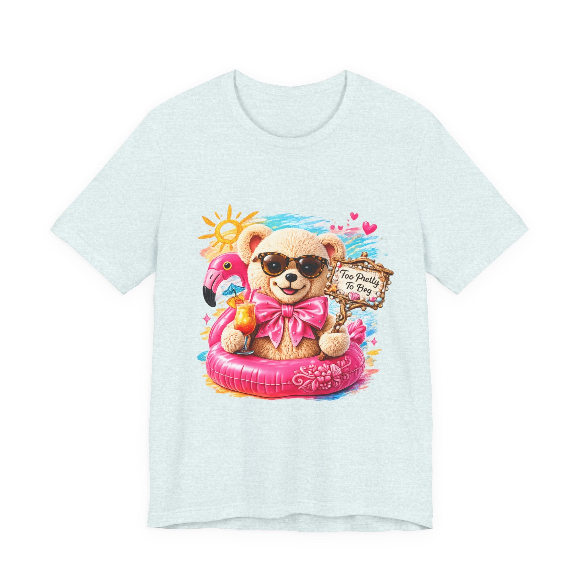 Teddy Bear Pool Float Tee | Summer Bear with Sunglasses and Flamingo