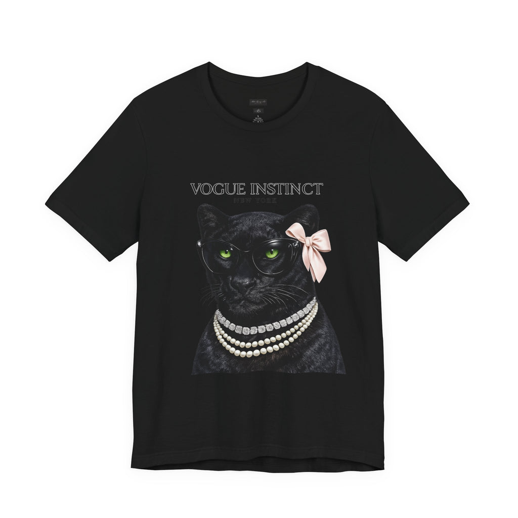 Vogue Instinct Black Cat with Pearls Tee | Fashion Cat T-Shirt