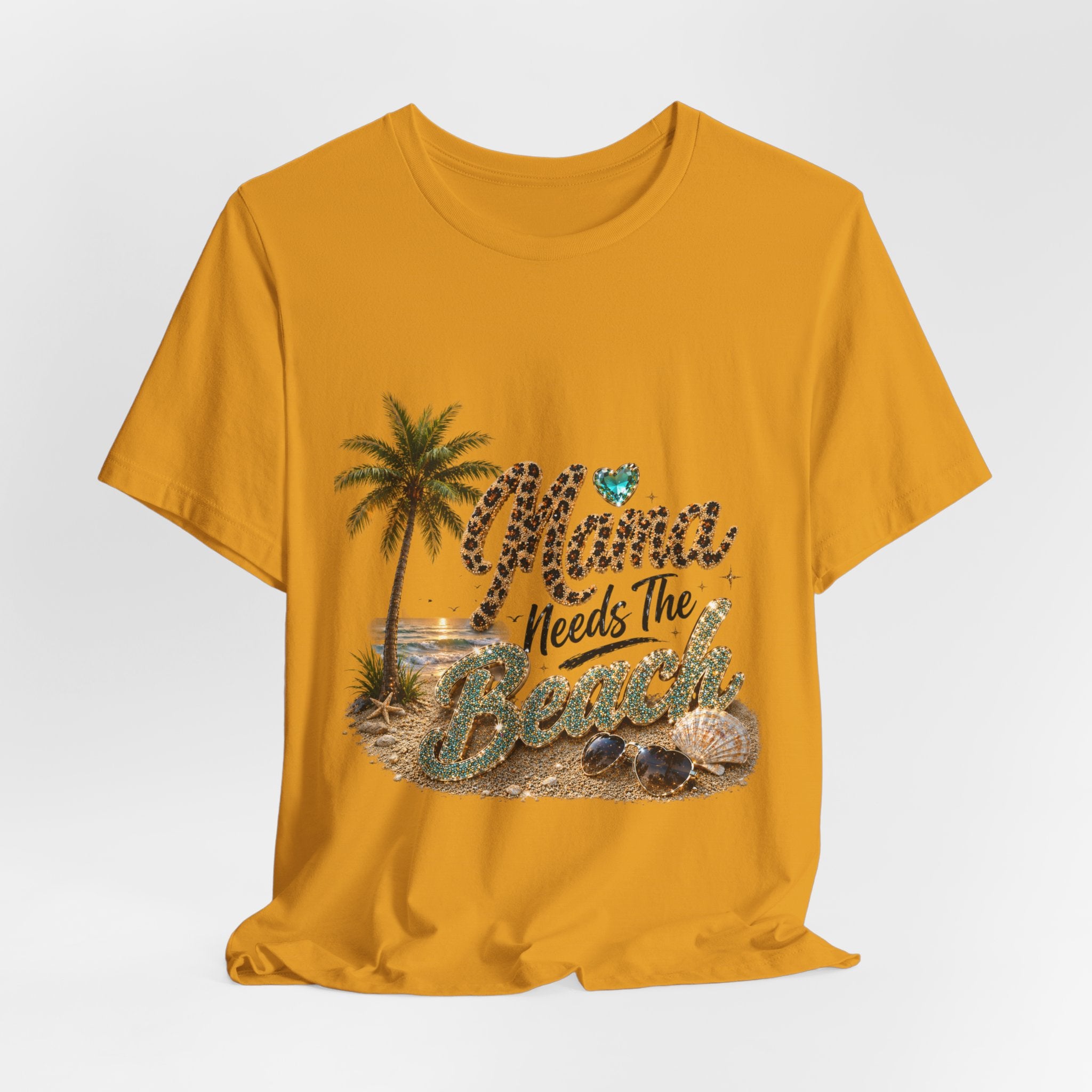 Mama Needs The Beach T-Shirt | Palm Tree, Seashells, Leopard Script