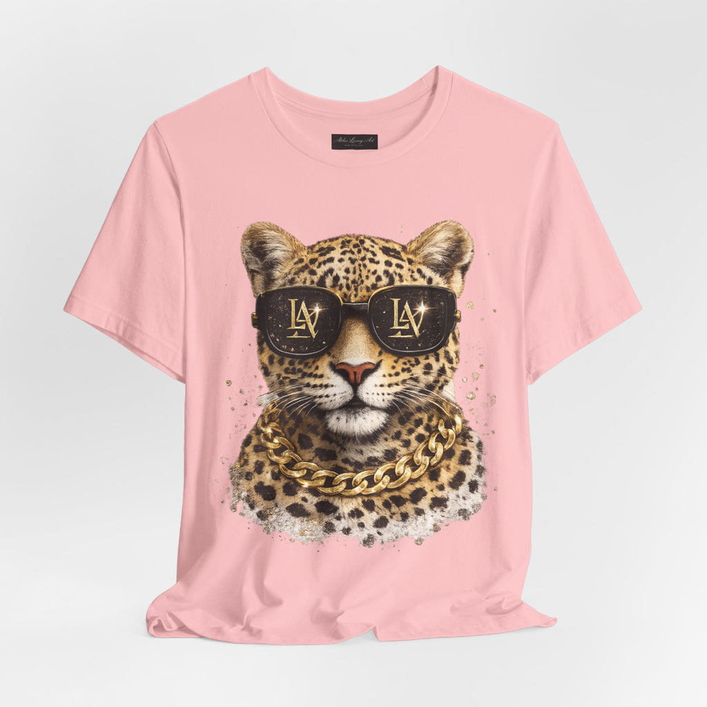 Leopard with Sunglasses Tee | Gold Chain Cheetah Graphic Shirt