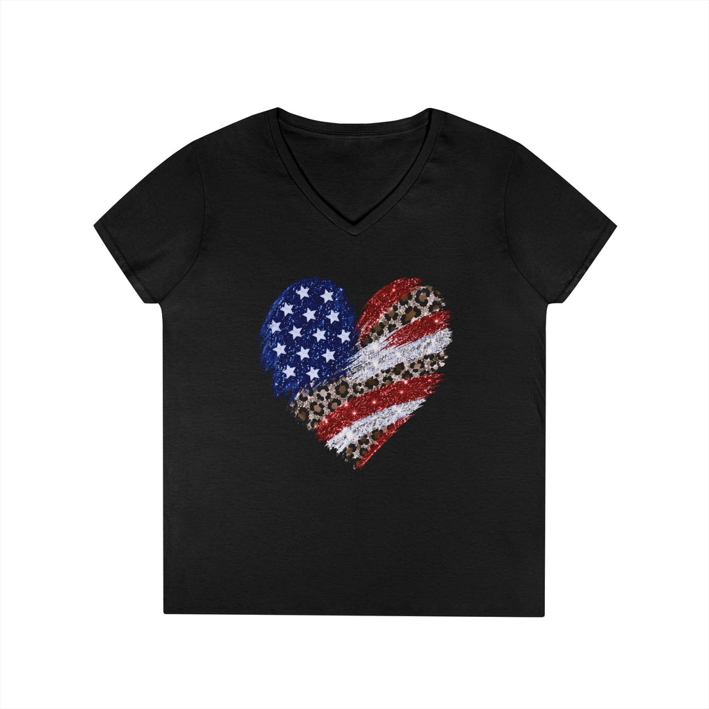 American Flag Leopard Heart T-Shirt | V-Neck Patriotic Tee