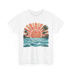 Vintage Sunset Palm Beach T-Shirt | Retro Surf Waves Tee